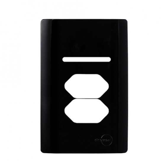 Placa p/ 1 Interruptor + Tomada dupla 4x2 - Novara Preto Brilhante Placa p/ 1 Interruptor + Tomada dupla 4x2 - Novara Preto Brilhante